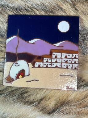 Signed Southwest Pueblo Moon Hand Painted American Olean Quarry Tile 6x6 Scott